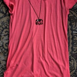 Vibrant Pink T-Shirt with Elephant Necklace